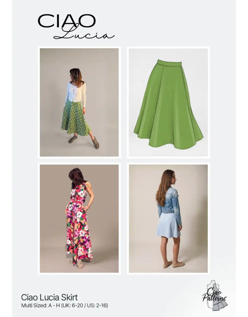 Lucia Skirt Paper Sewing Pattern, Ciao Patterns
