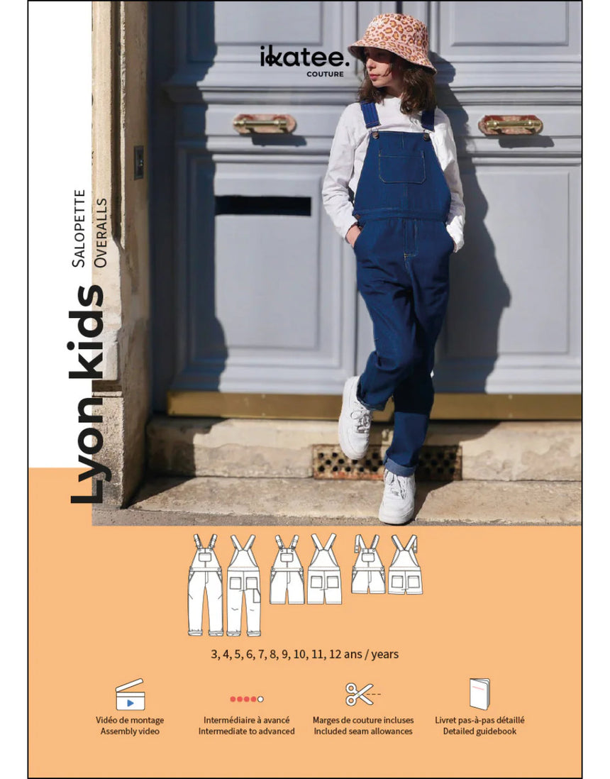 Lyon Kid's Overalls, Dungaree Sewing Pattern (3y - 12y), Ikatee