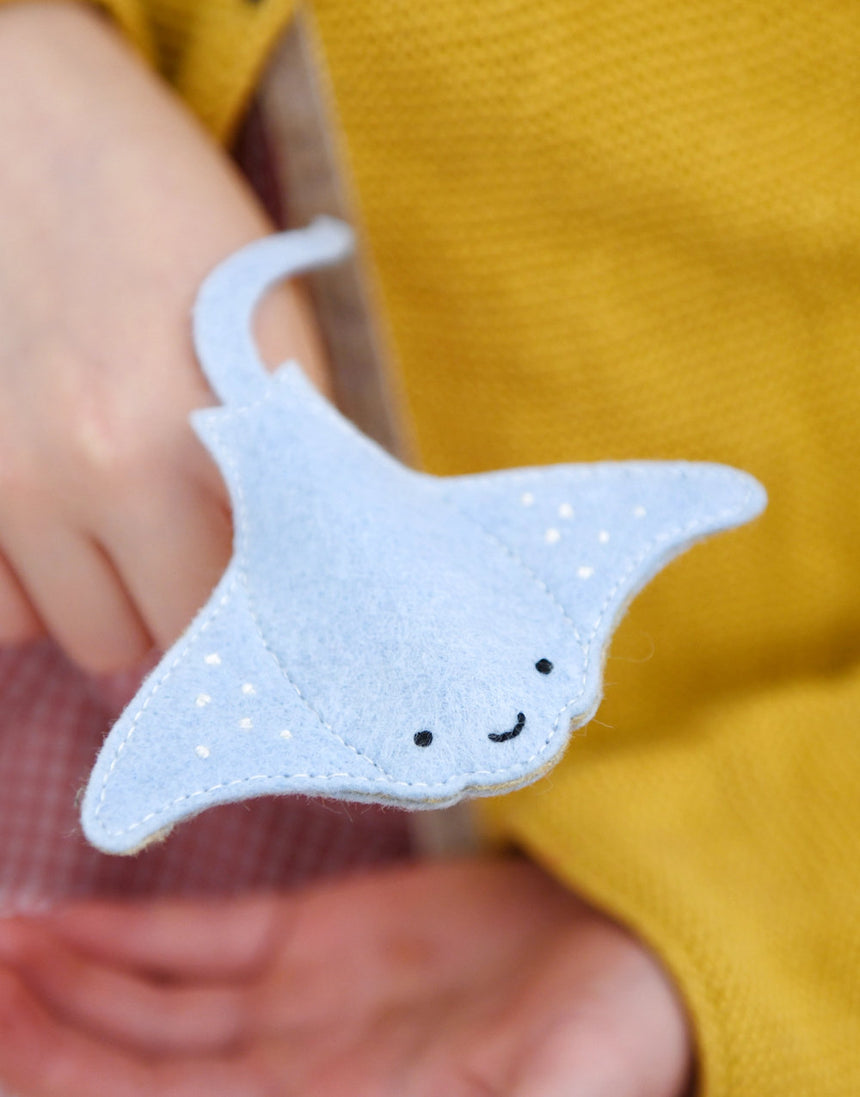Manta Ray Finger Puppet Felt Craft Sewing Kit, Clara and Macy