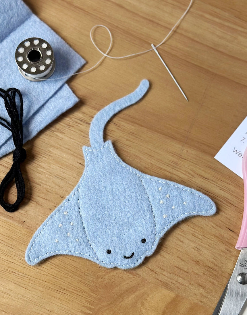 Manta Ray Finger Puppet Felt Craft Sewing Kit, Clara and Macy