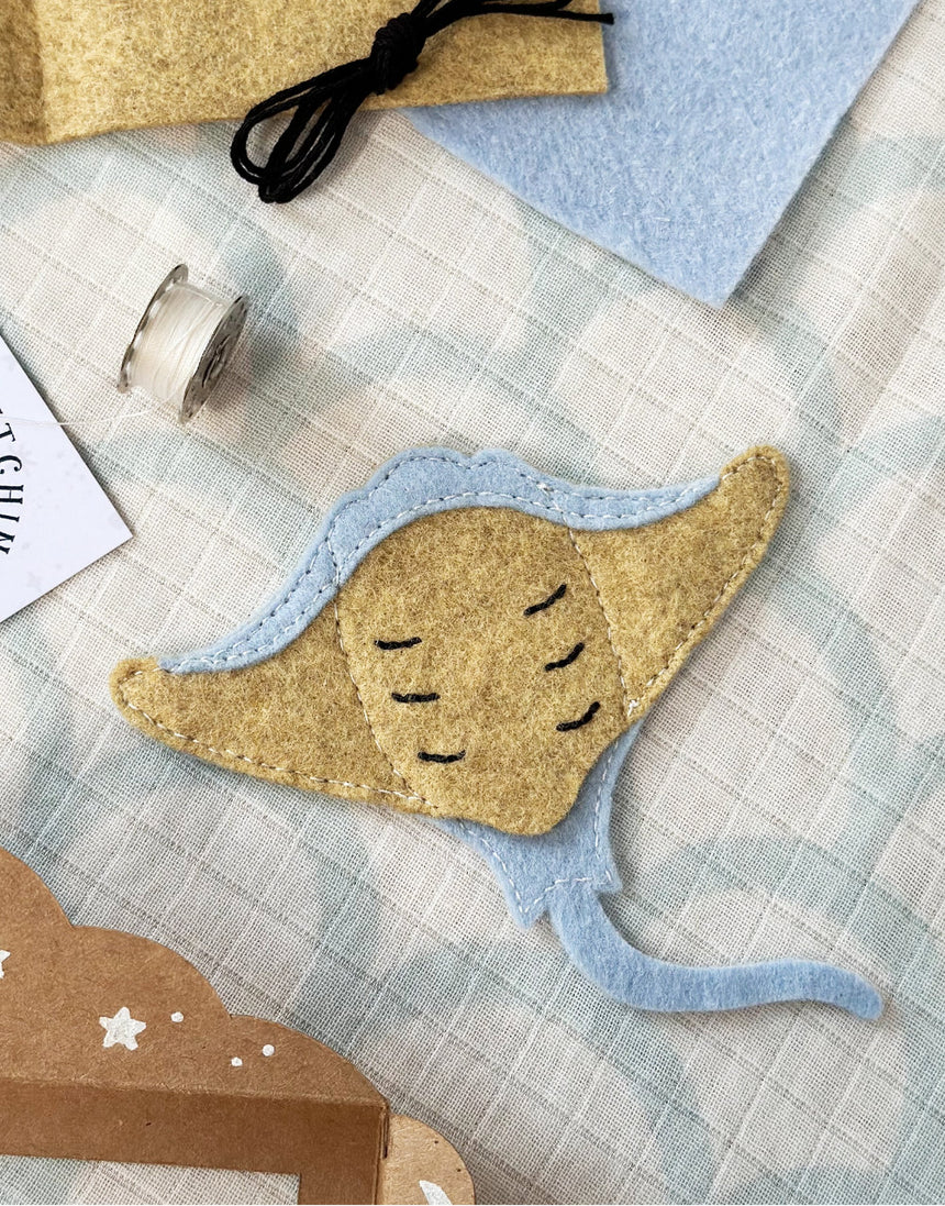 Manta Ray Finger Puppet Felt Craft Sewing Kit, Clara and Macy