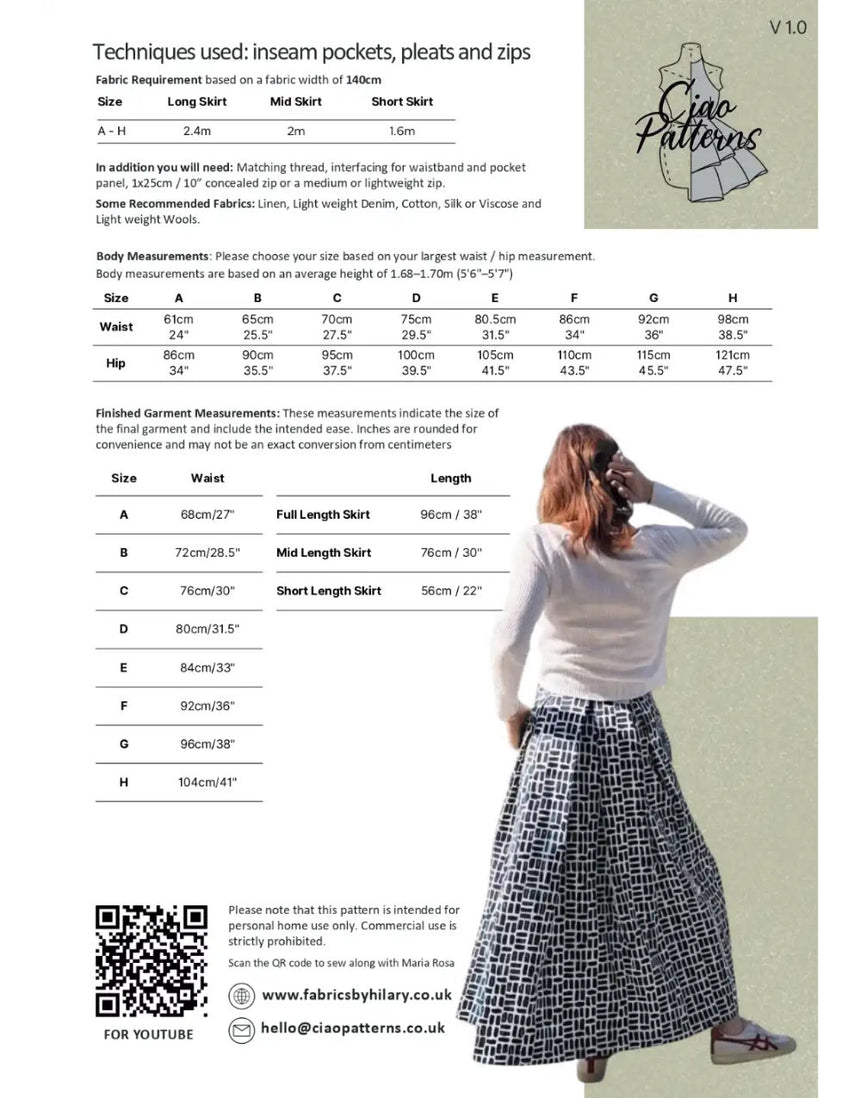 Maria Skirt Paper Sewing Pattern, Ciao Patterns