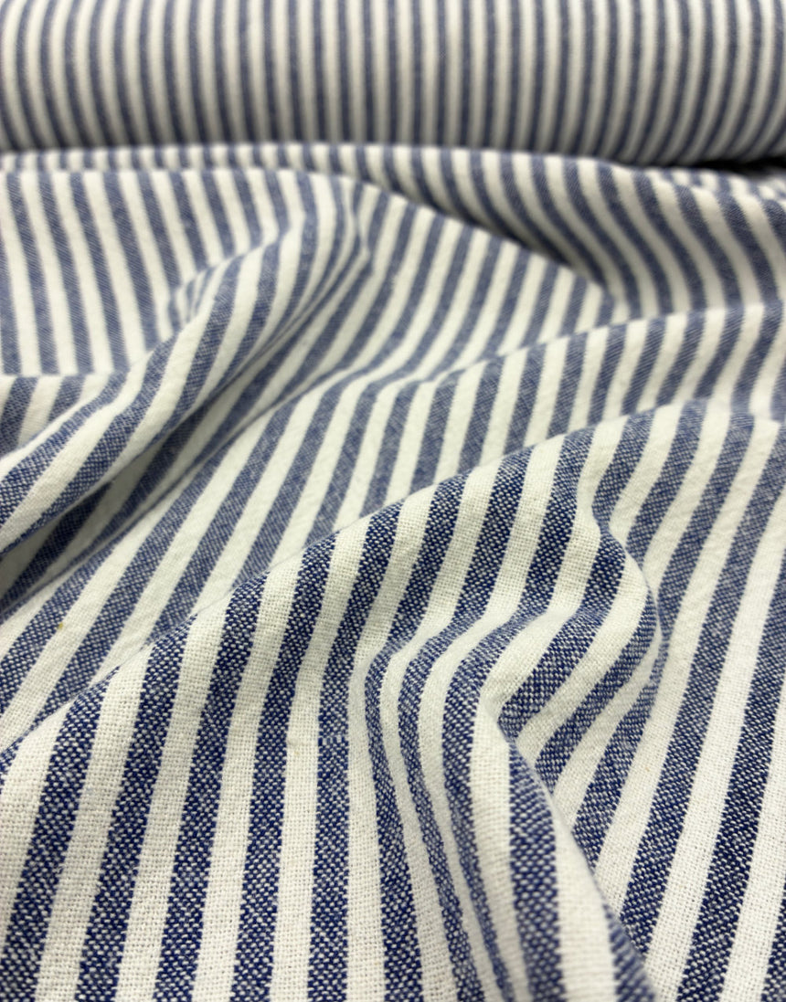 Navy Woven Stripe Organic Cotton Fabric