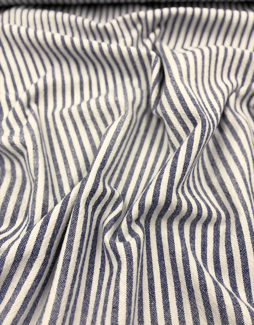 Navy Woven Stripe Organic Cotton Fabric