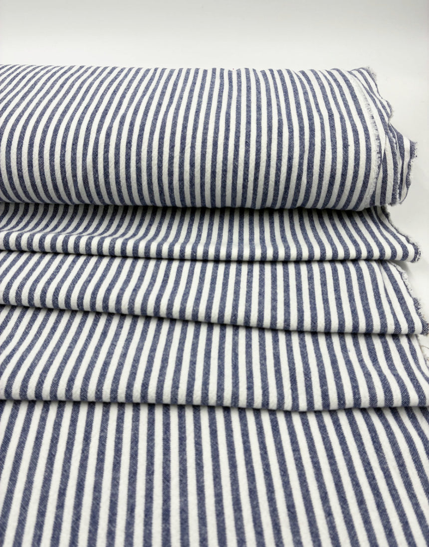 Navy Woven Stripe Organic Cotton Fabric
