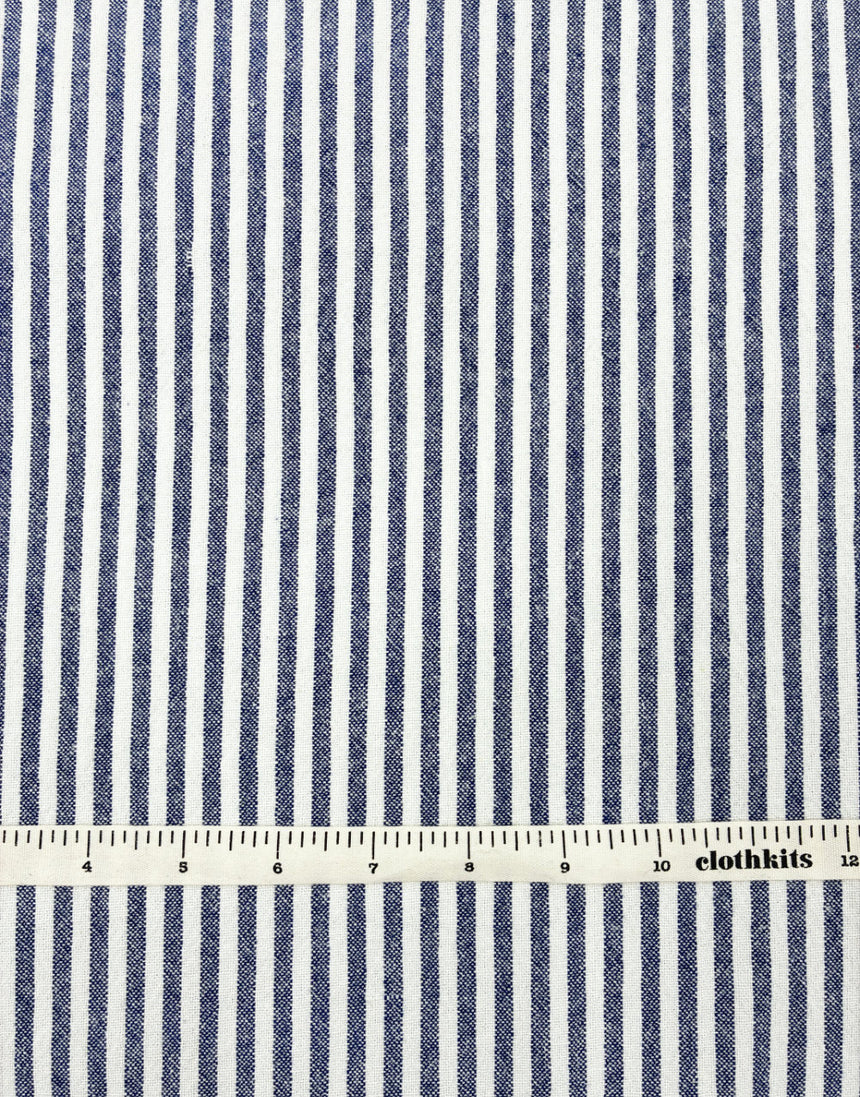 Navy Woven Stripe Organic Cotton Fabric