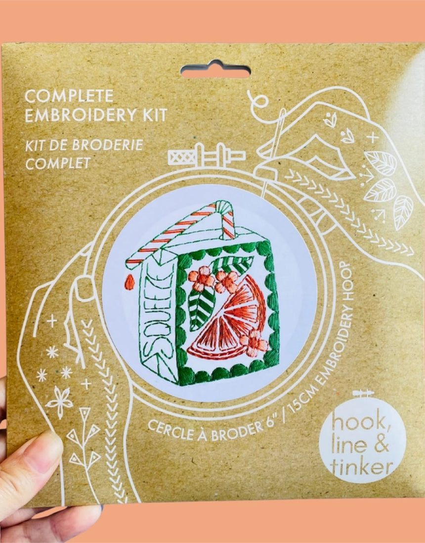 Orange Juice Box Embroidery Kit, Hook Line & Tinker