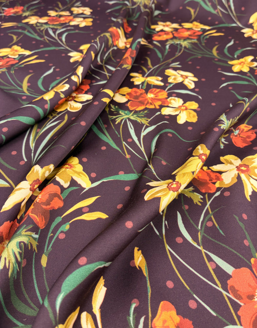 Liberty Fabrics Bickington Satin Viscose, Poppy and Daffodil A