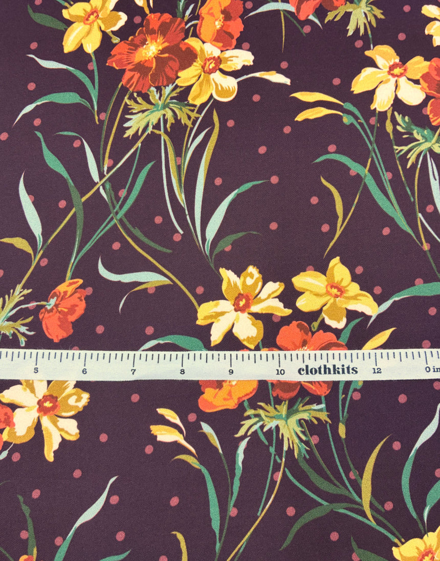 Liberty Fabrics Bickington Satin Viscose, Poppy and Daffodil A