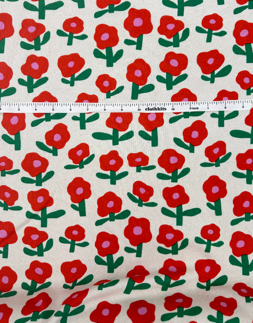 Red Poppy Organic Rib Jersey Fabric, Jennifer Bouron