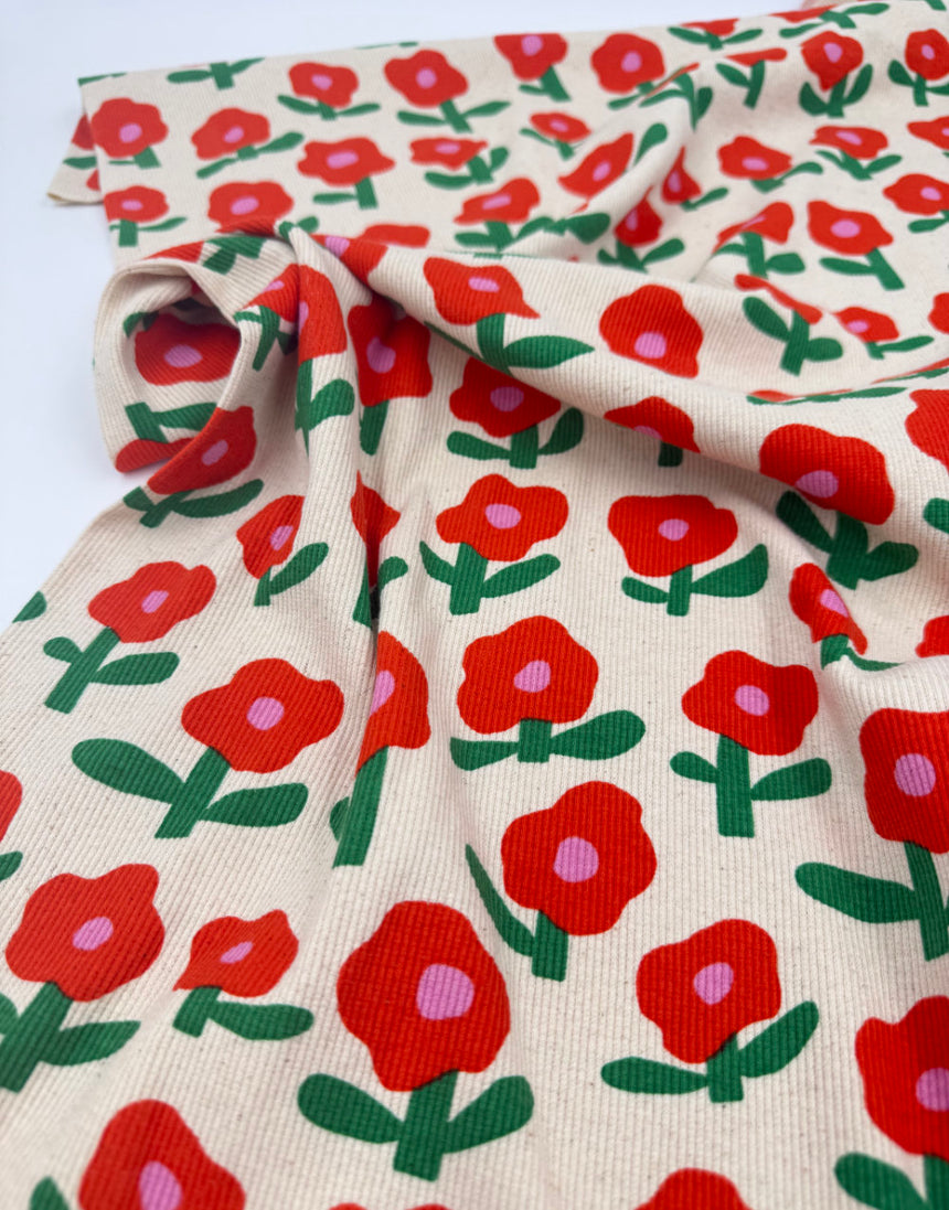 Red Poppy Organic Rib Jersey Fabric, Jennifer Bouron