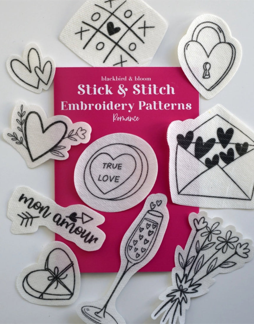 Romance Stick & Stitch Embroidery Patterns, Blackbird & Bloom