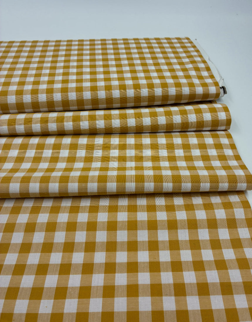 Small Ochre Yarn-Dyed Gingham Cotton Fabric