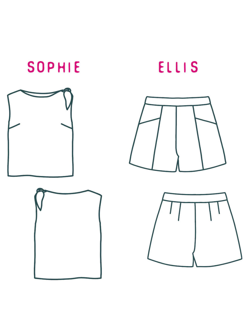 Sophie & Ellis Top and Shorts Paper Sewing Pattern, Atelier Jupe