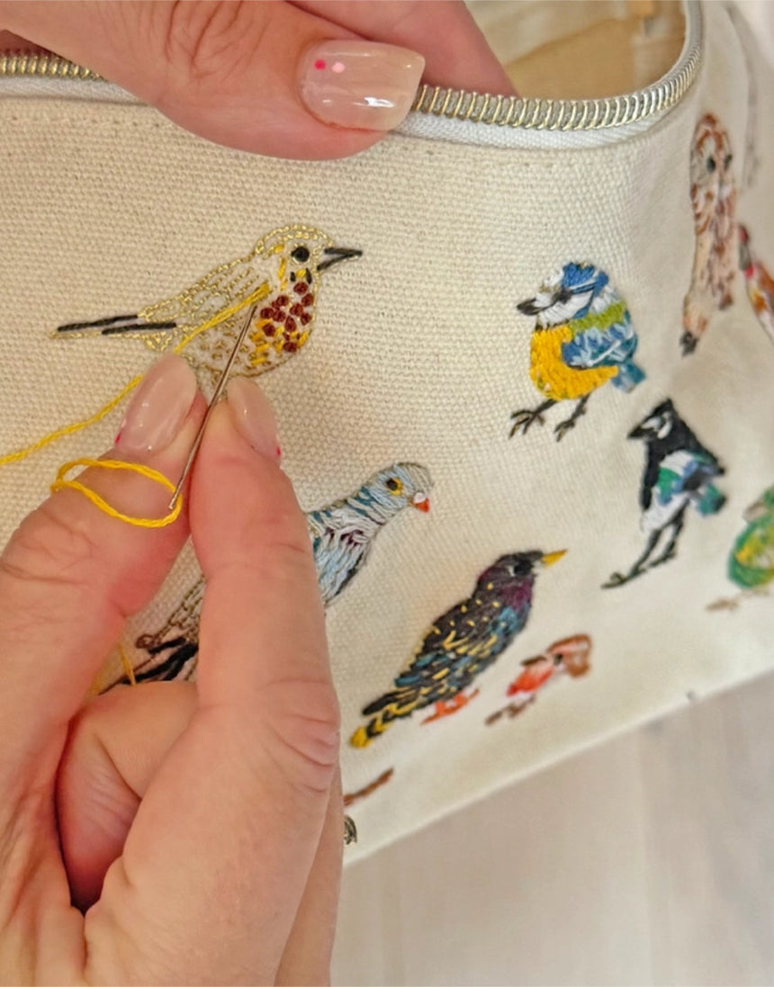Stitch Your Birds Zip Pouch Embroidery Kit, Chasing Threads