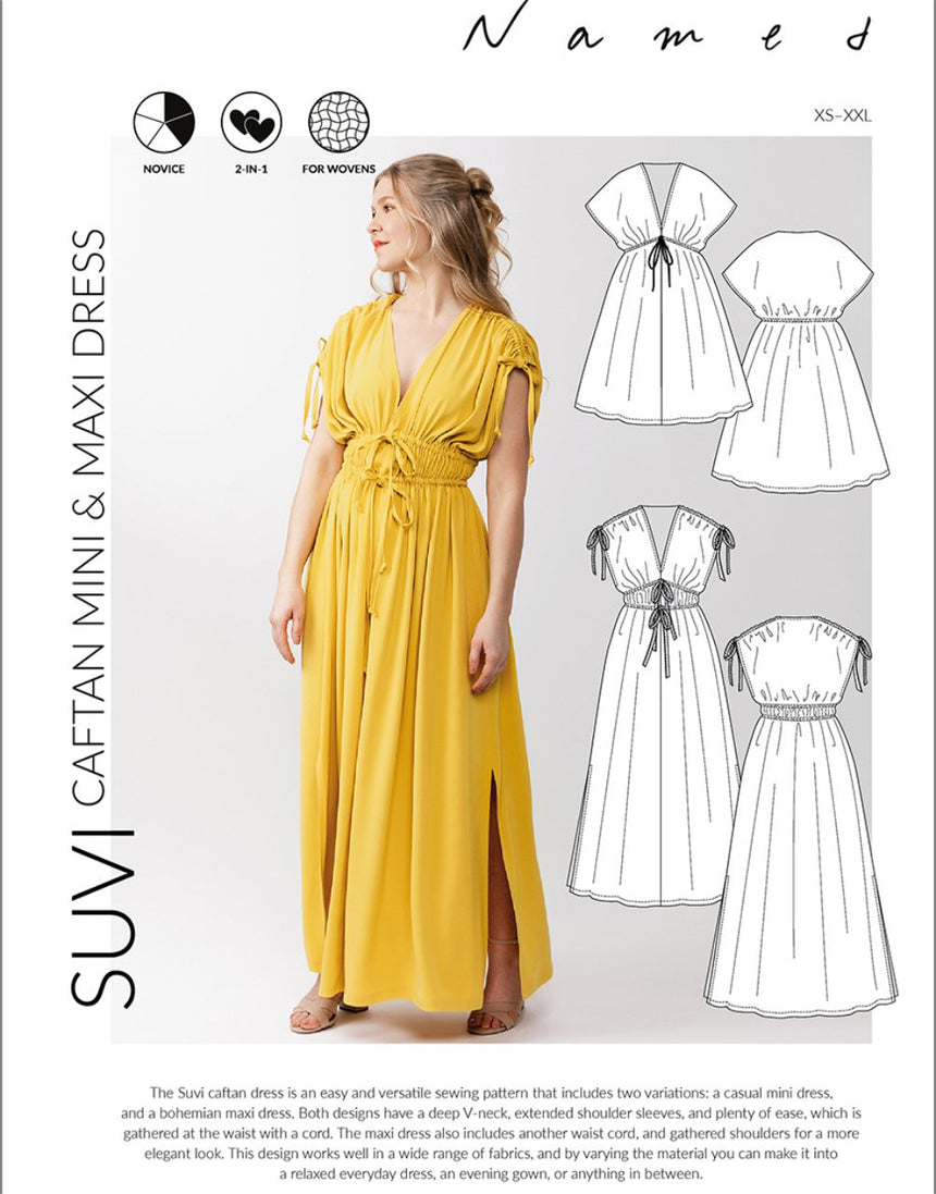 Suvi Caftan Mini & Maxi Dress Sewing Pattern, Named Clothing