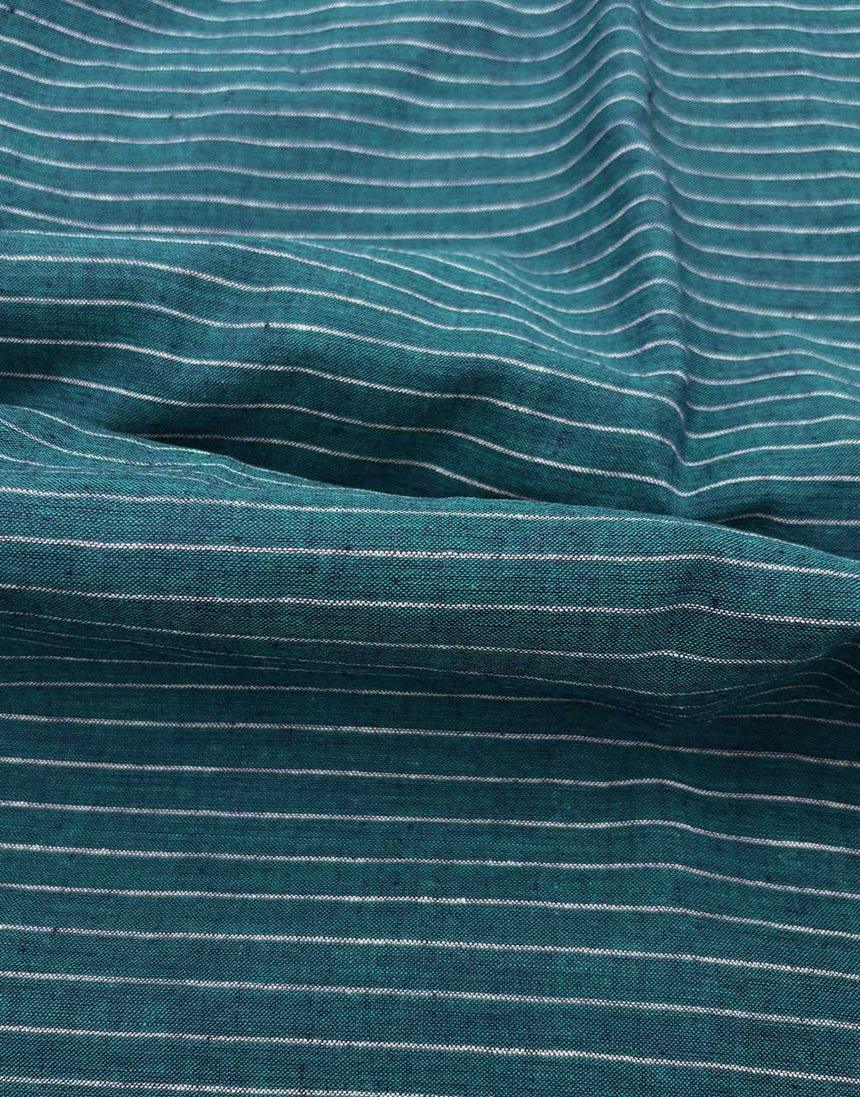 Teal Fine Stripe Indian Woven Cotton Fabric