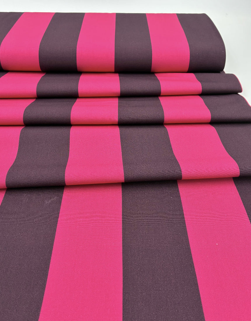Aubergine Ribbon  Stripe, Cotton Poplin Fabric, Light and Lush