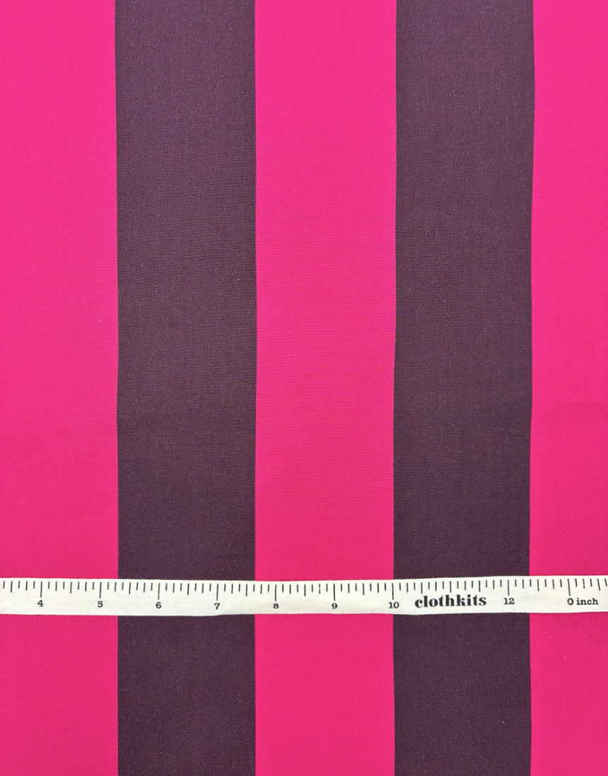 Aubergine Ribbon  Stripe, Cotton Poplin Fabric, Light and Lush