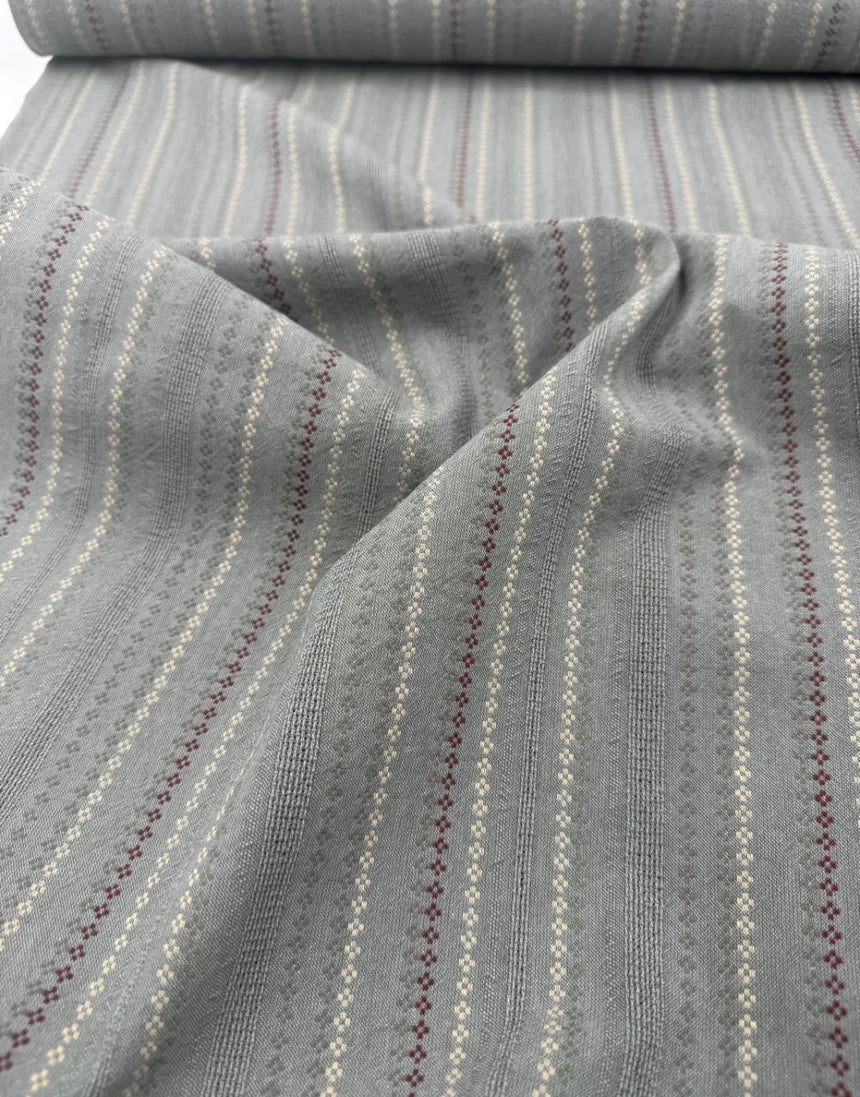 Tochio Yarn-Dyed Cotton Fabric, Sage Blossom Stripe
