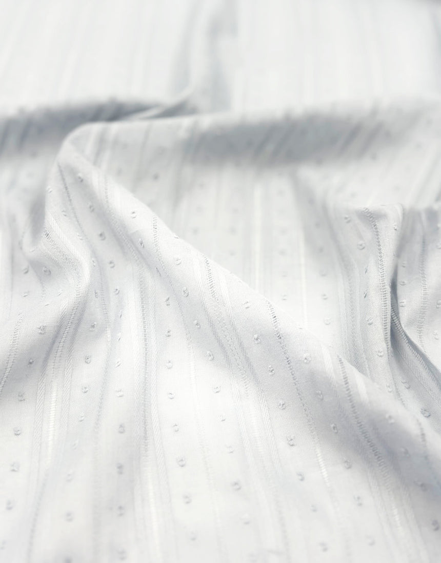 Remnant 1.5m - White Dobby Stripe Cotton Voile, Swiss Knot Fabric