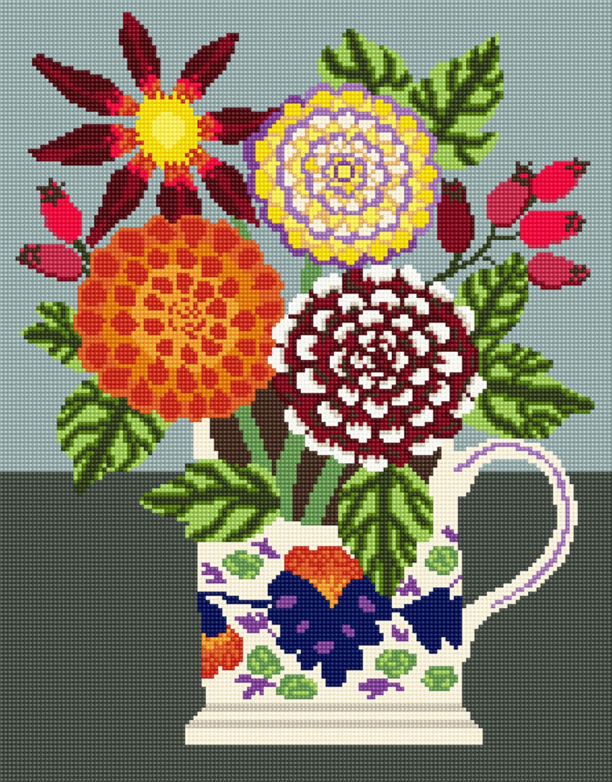 Orange Dahlia Tapestry Printed Canvas Kit, Vanessa Bowman