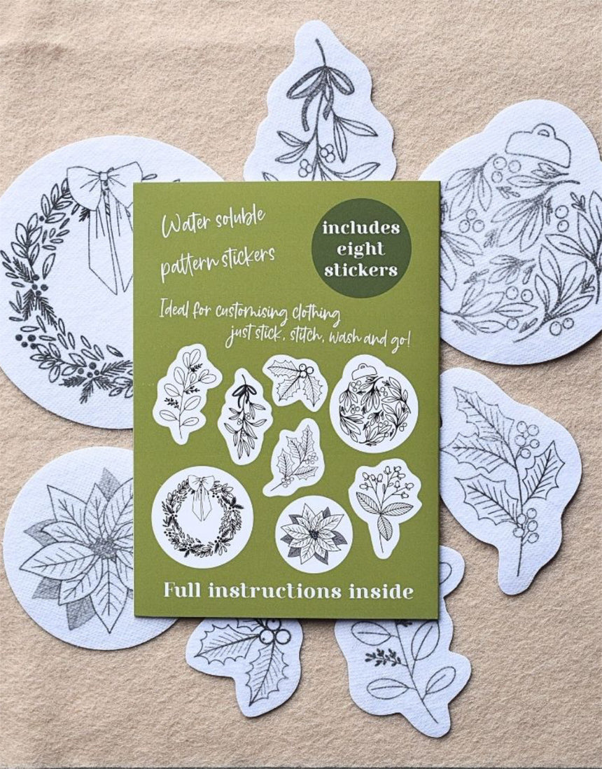 Festive Foliage Stick & Stitch Embroidery Patterns, Blackbird & Bloom