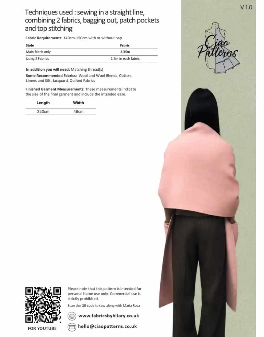 Amanda Shawl Paper Sewing Pattern, Ciao Patterns