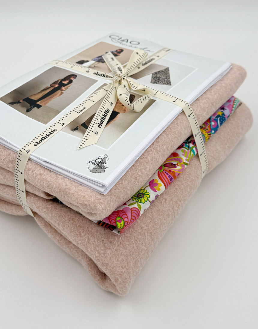 Amanda Shawl Dressmaking Kit, Ciao Patterns - Rose Bouclé & Liberty Tana Lawn