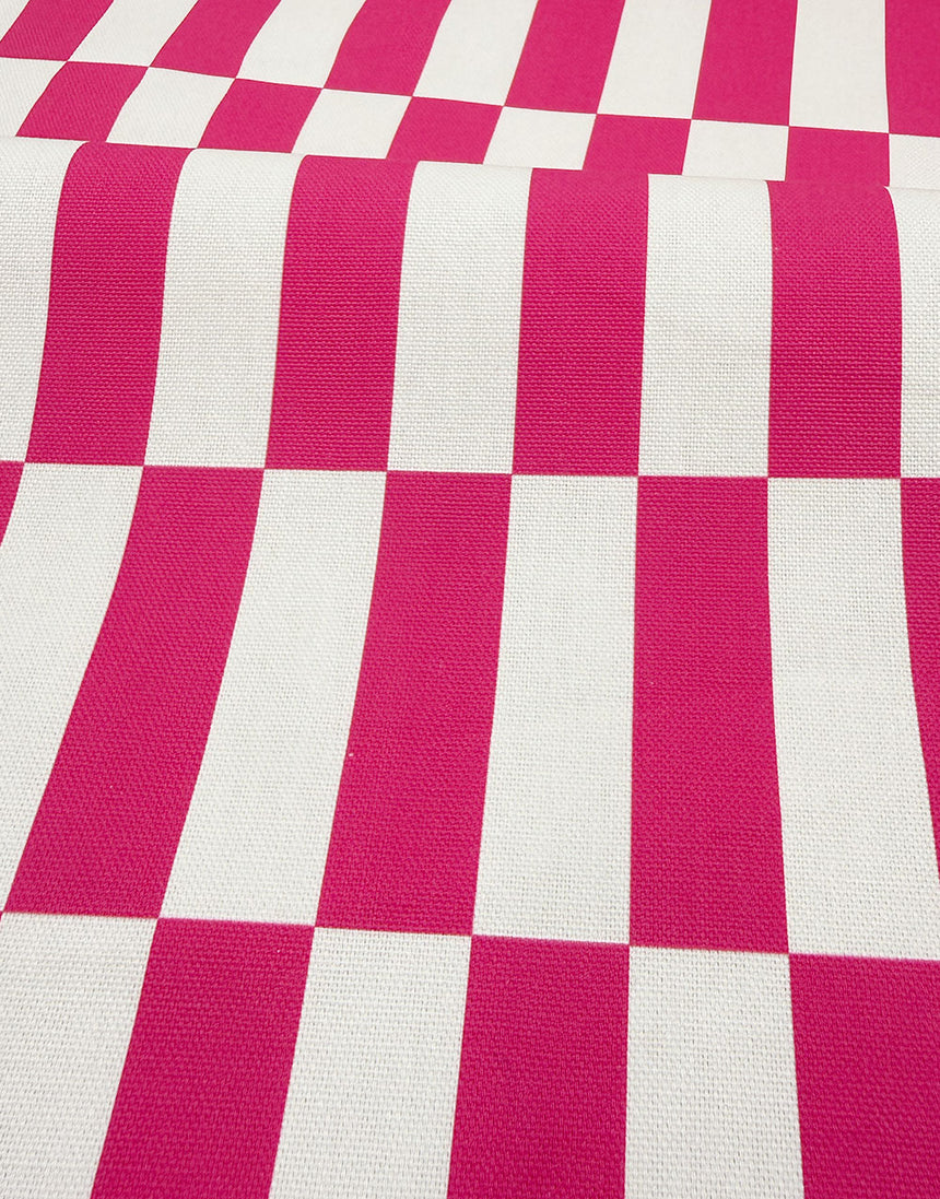 Wonky Pink Check Print Cotton Canvas Fabric