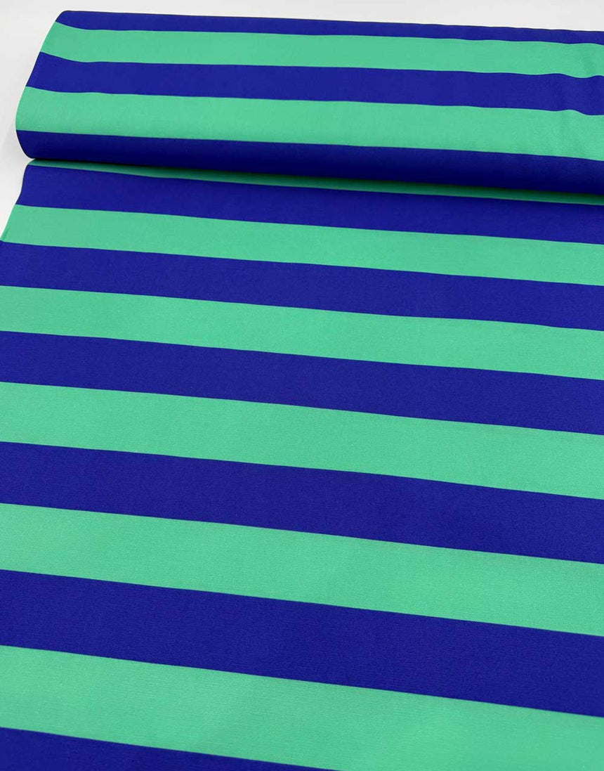 Mint & Blue Thick Striped Cotton Canvas Fabric