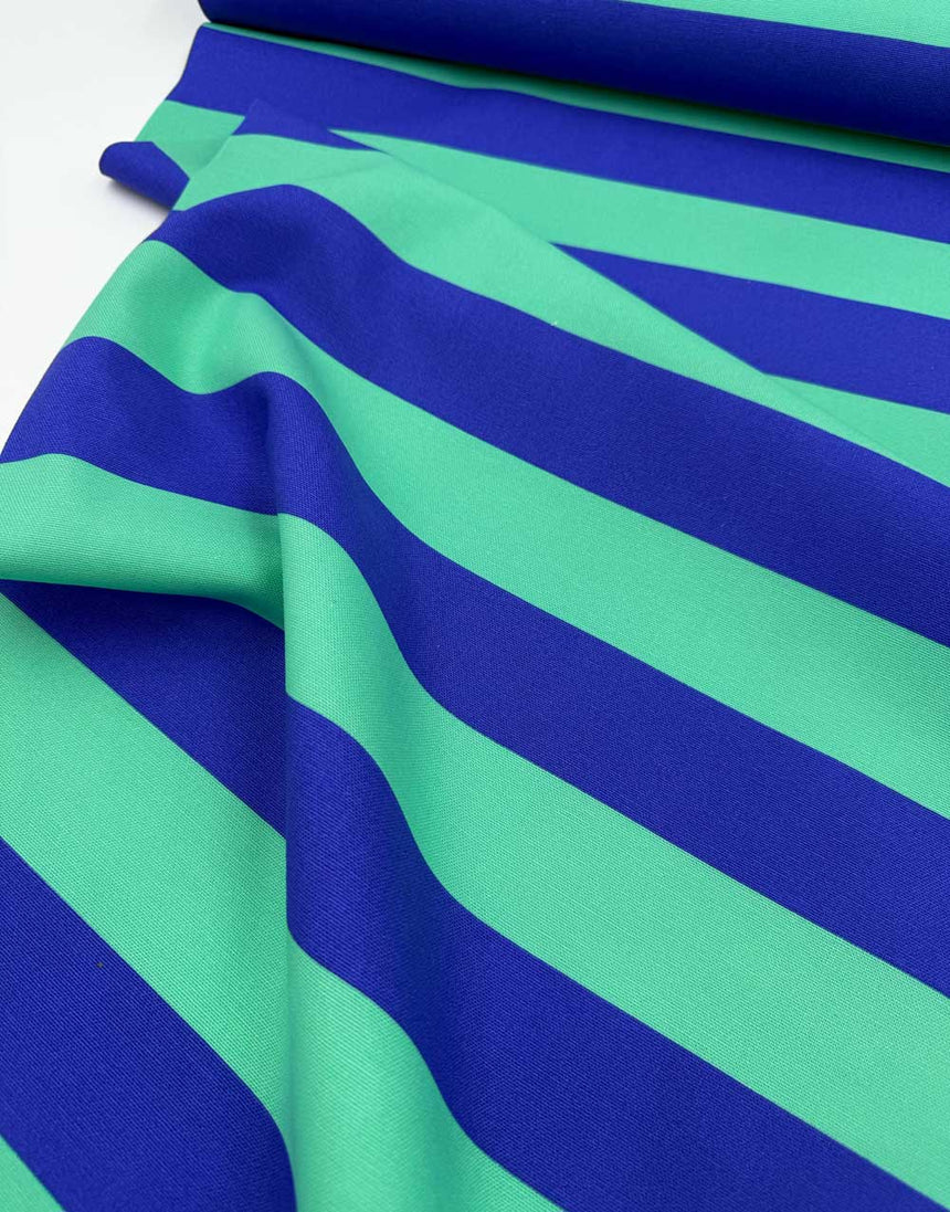 Mint & Blue Thick Striped Cotton Canvas Fabric