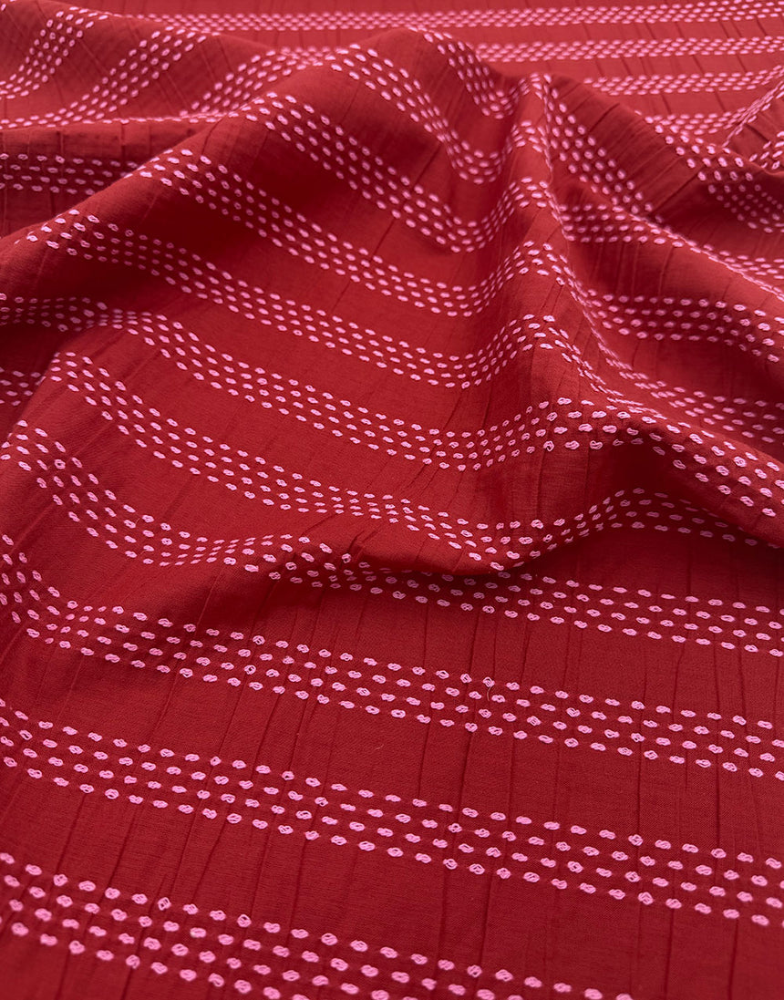 Red & Pink Stitched Stripe Cotton Dobby Jacquard Fabric
