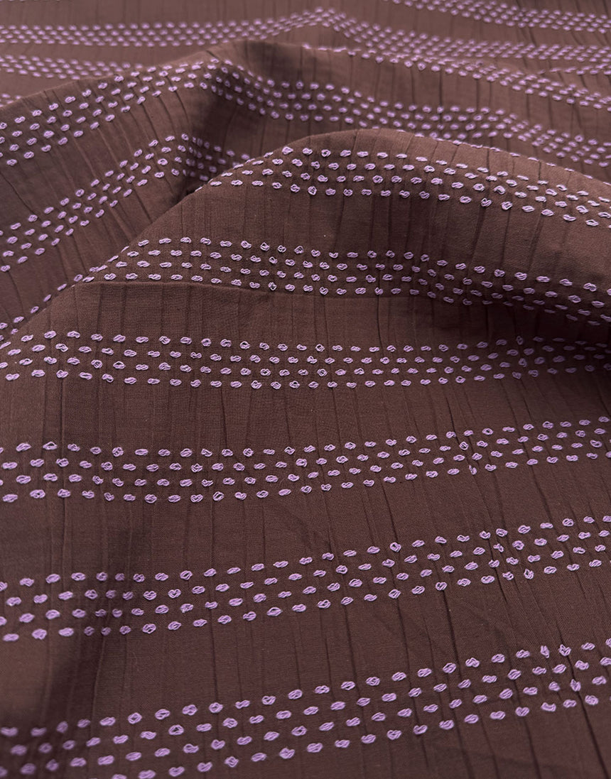Chocolate & Pink Stitched Stripe Cotton Dobby Jacquard Fabric