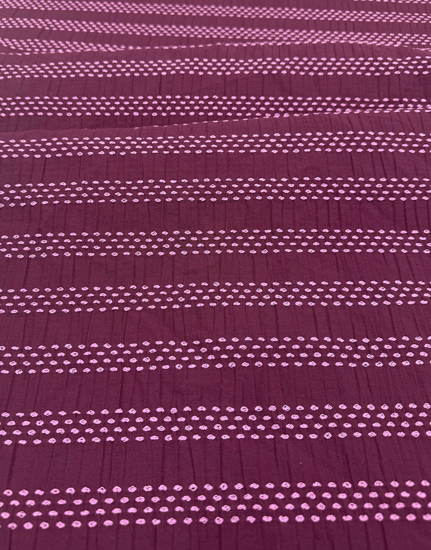 Aubergine & Pink Stitched Stripe Cotton Dobby Jacquard Fabric