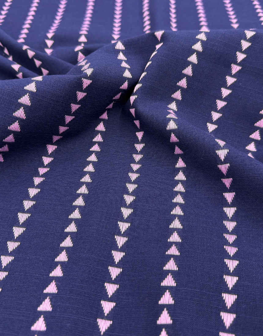Navy & Pink Woven Arrow Stripe, Cotton Yarn Dyed Dobby Fabric