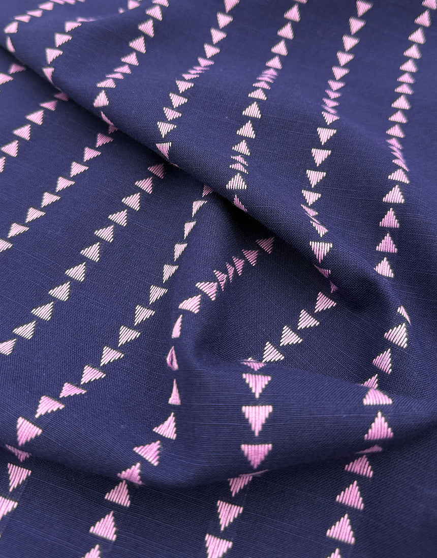 Navy & Pink Woven Arrow Stripe, Cotton Yarn Dyed Dobby Fabric