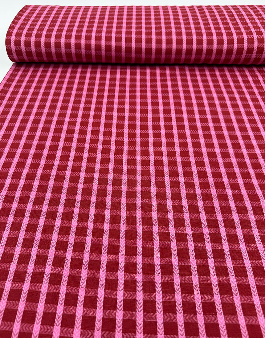 Red & Raspberry Woven Check, Cotton Yarn Dyed Dobby Fabric