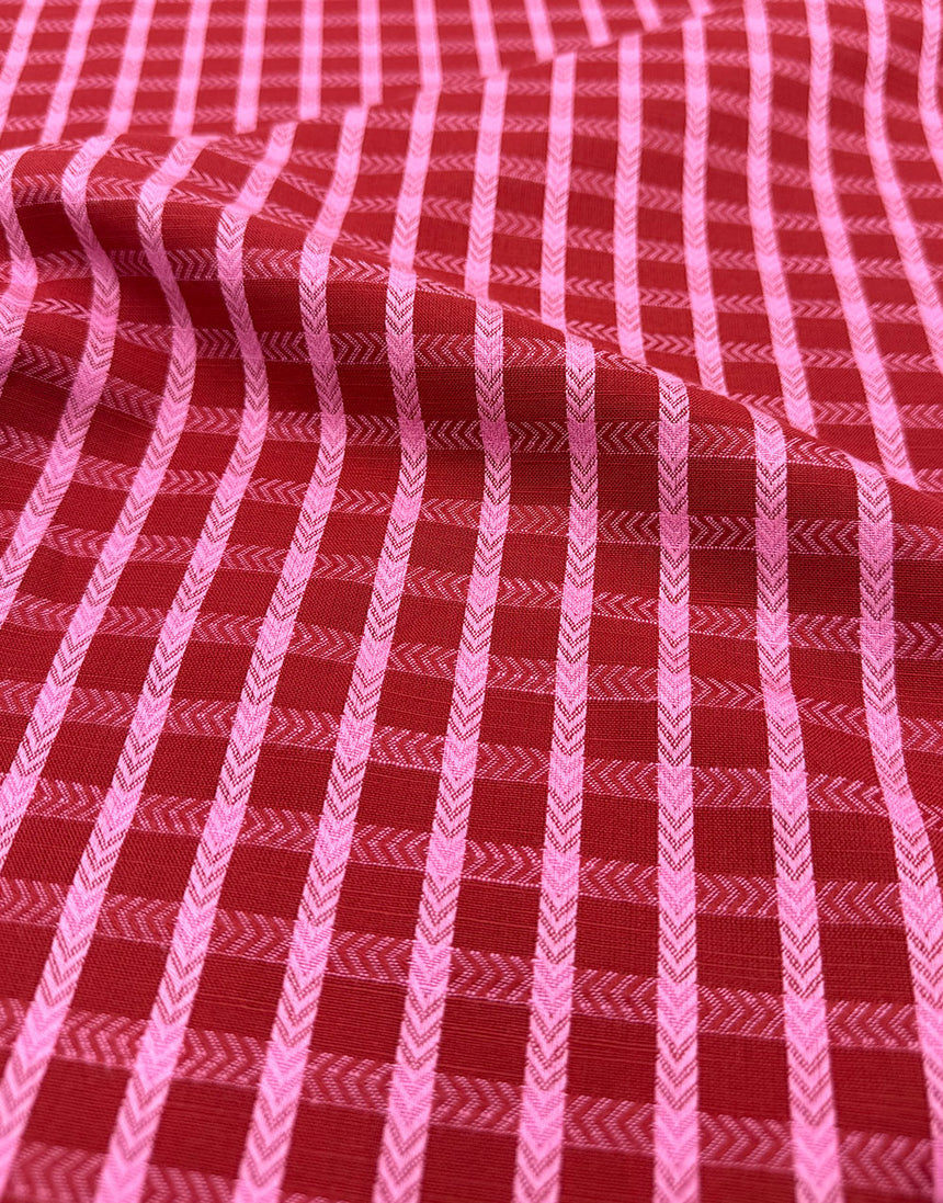 Red & Raspberry Woven Check, Cotton Yarn Dyed Dobby Fabric