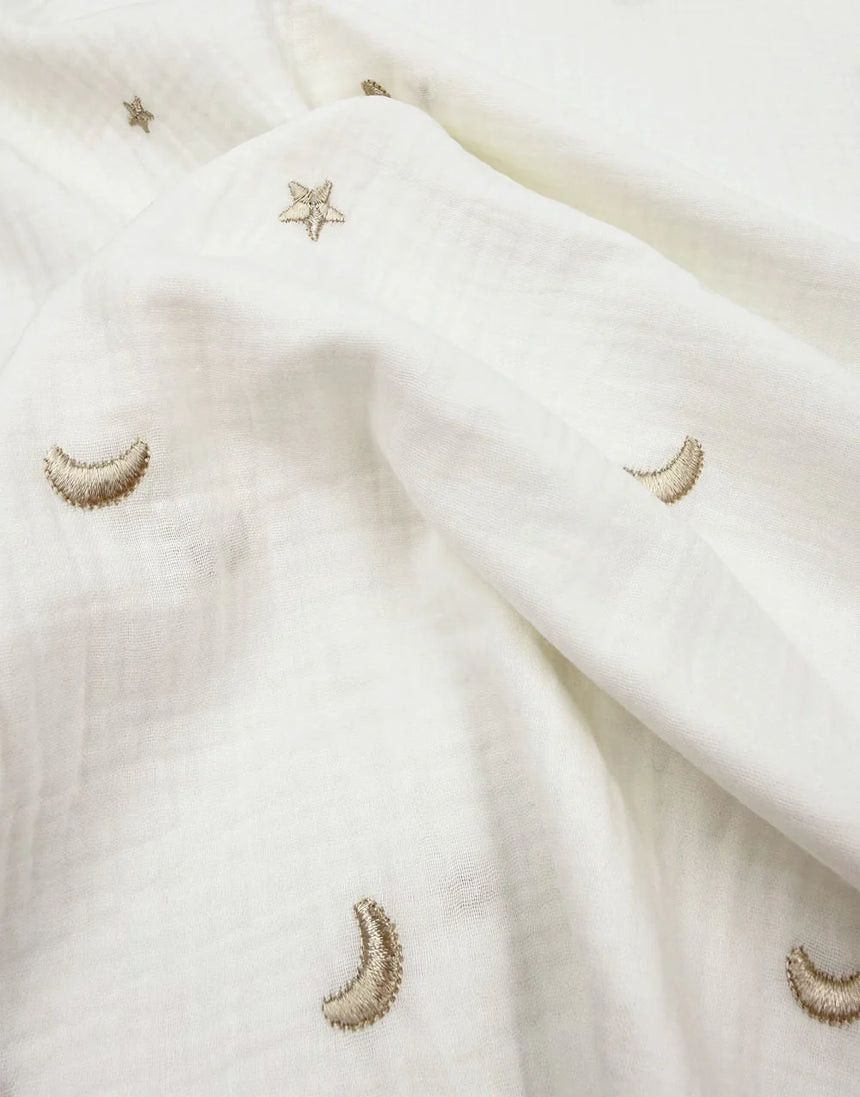 Remnant 55cm -White Moonlight Embroidered Cotton Double Gauze Fabric