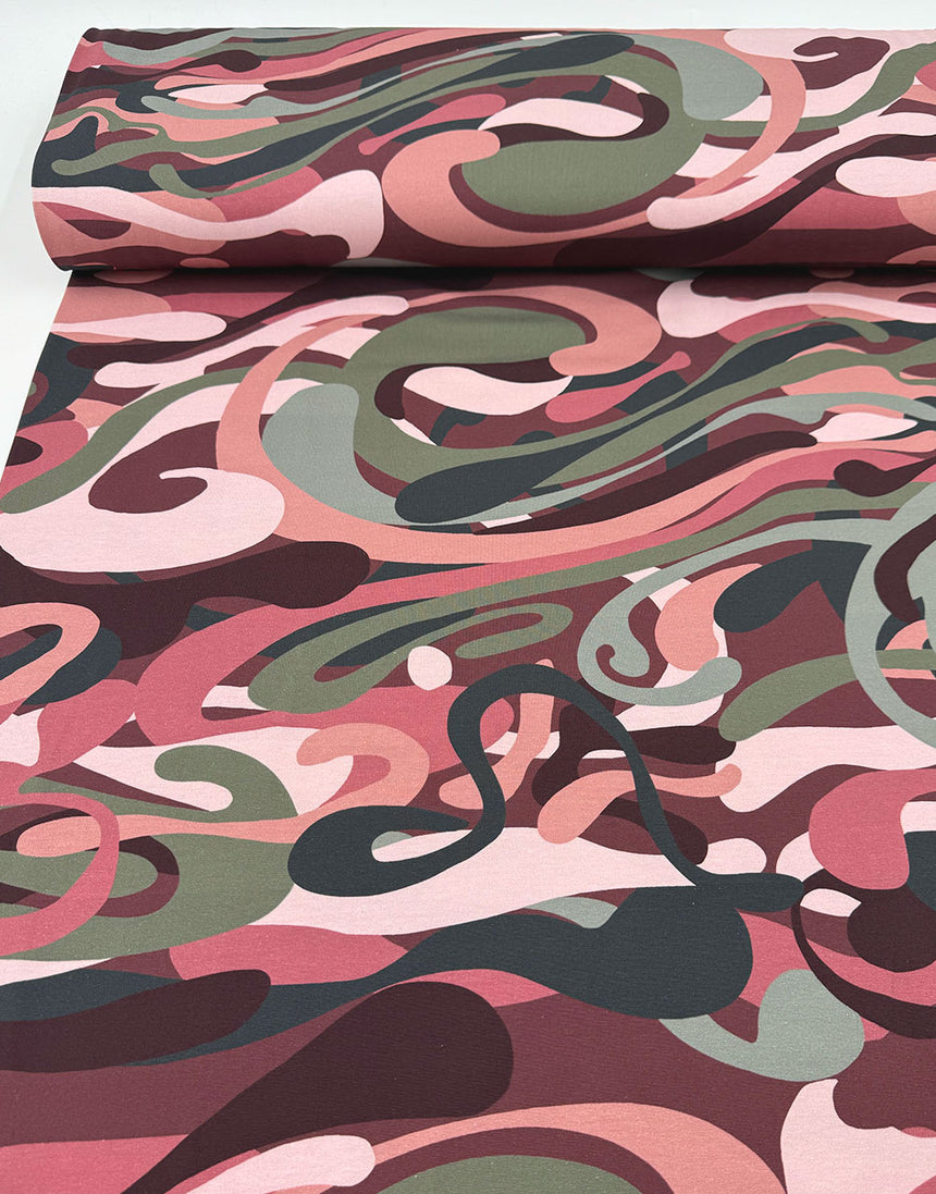 Rosy Swirlscape Cotton Jersey Fabric