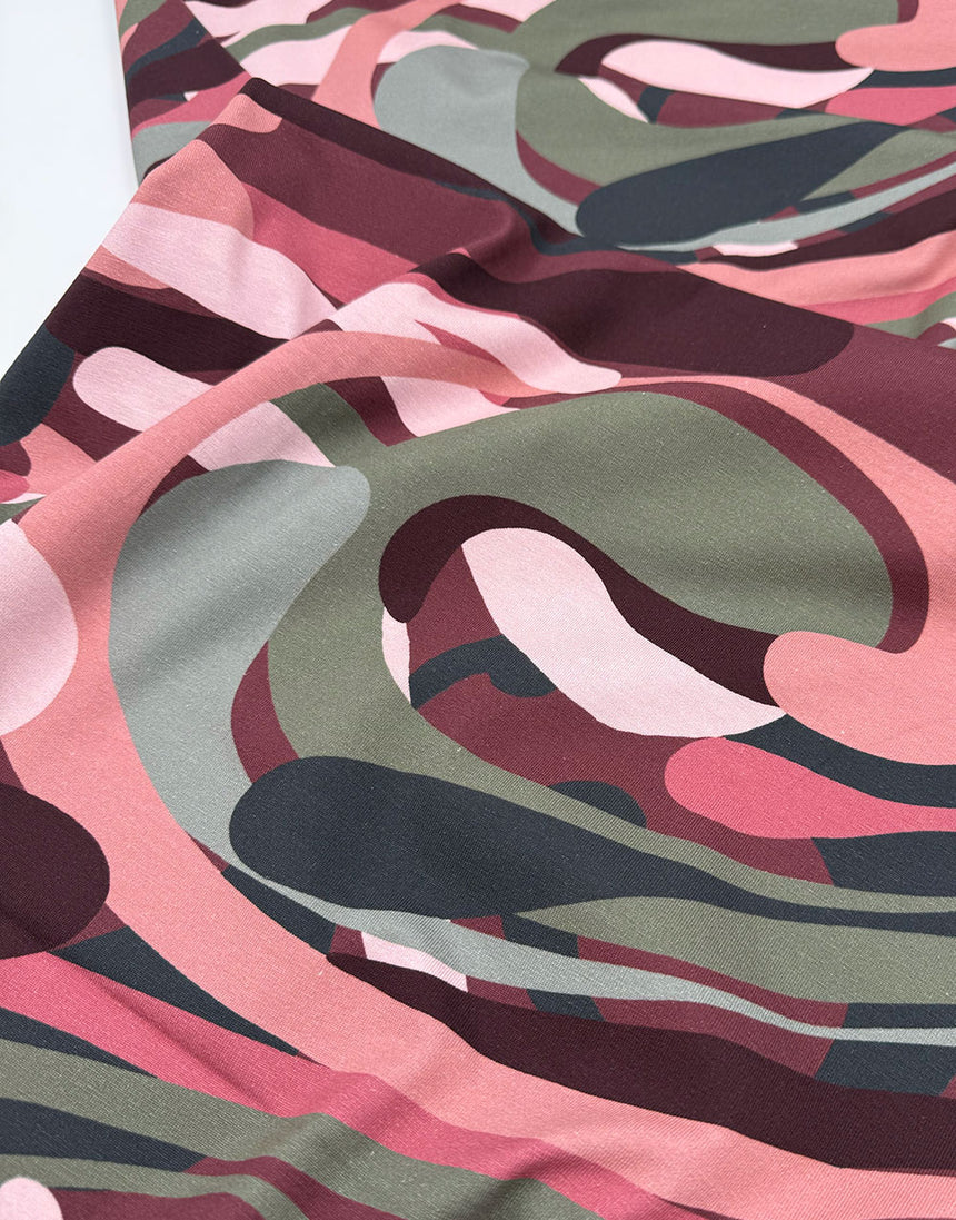 Rosy Swirlscape Cotton Jersey Fabric