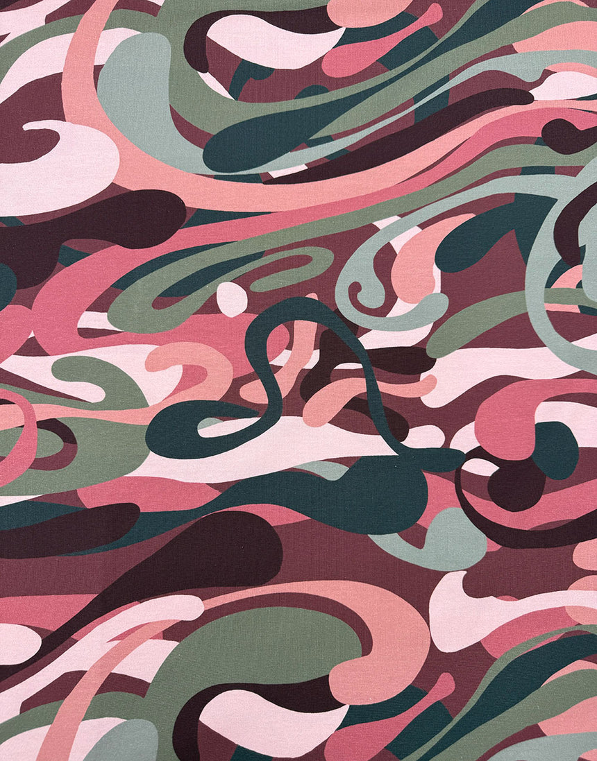 Rosy Swirlscape Cotton Jersey Fabric