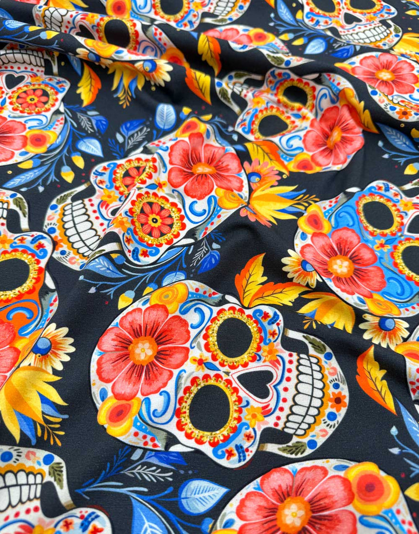 Midnight Fiesta Skull Cotton Jersey Fabric