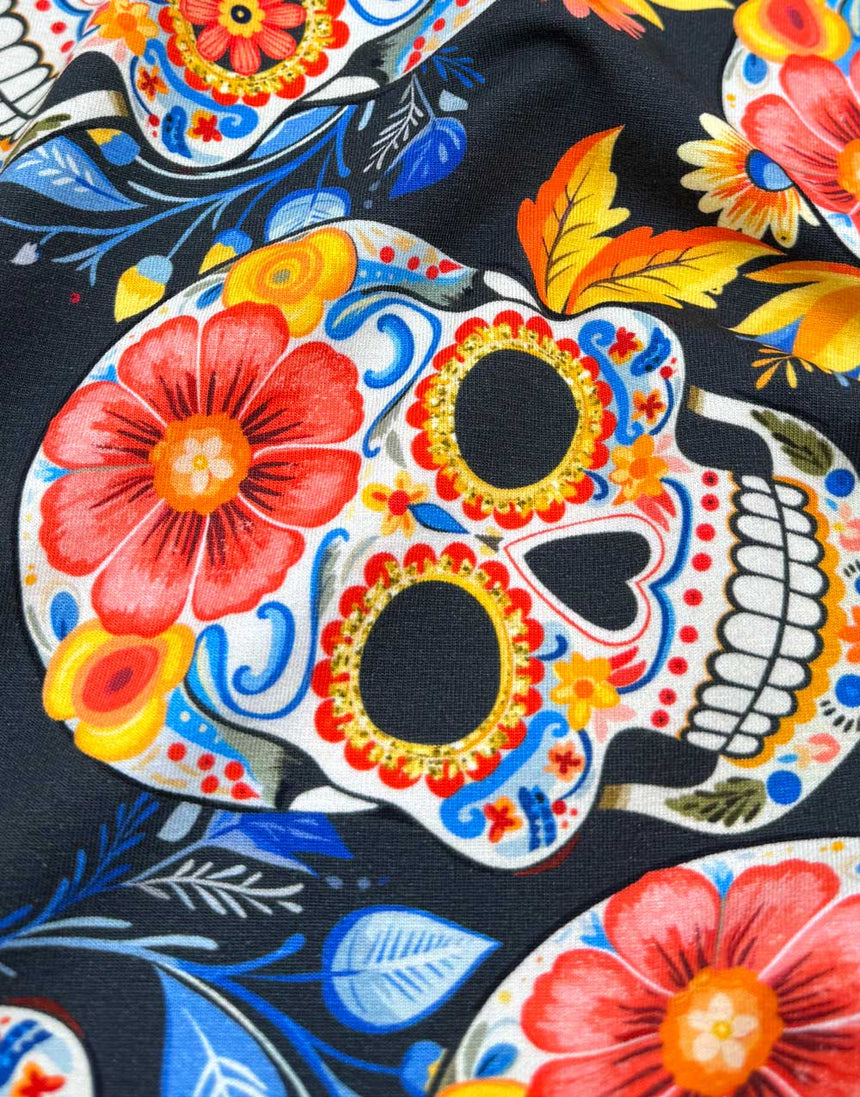 Midnight Fiesta Skull Cotton Jersey Fabric