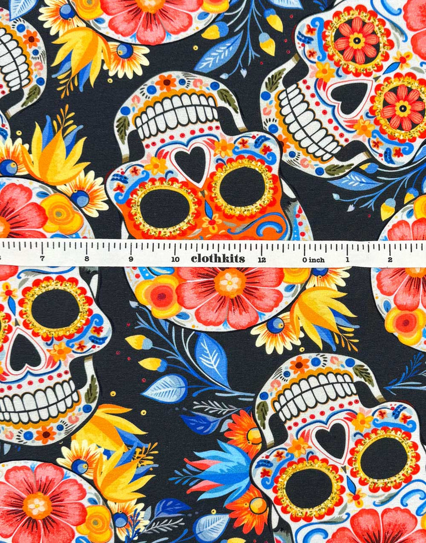 Midnight Fiesta Skull Cotton Jersey Fabric