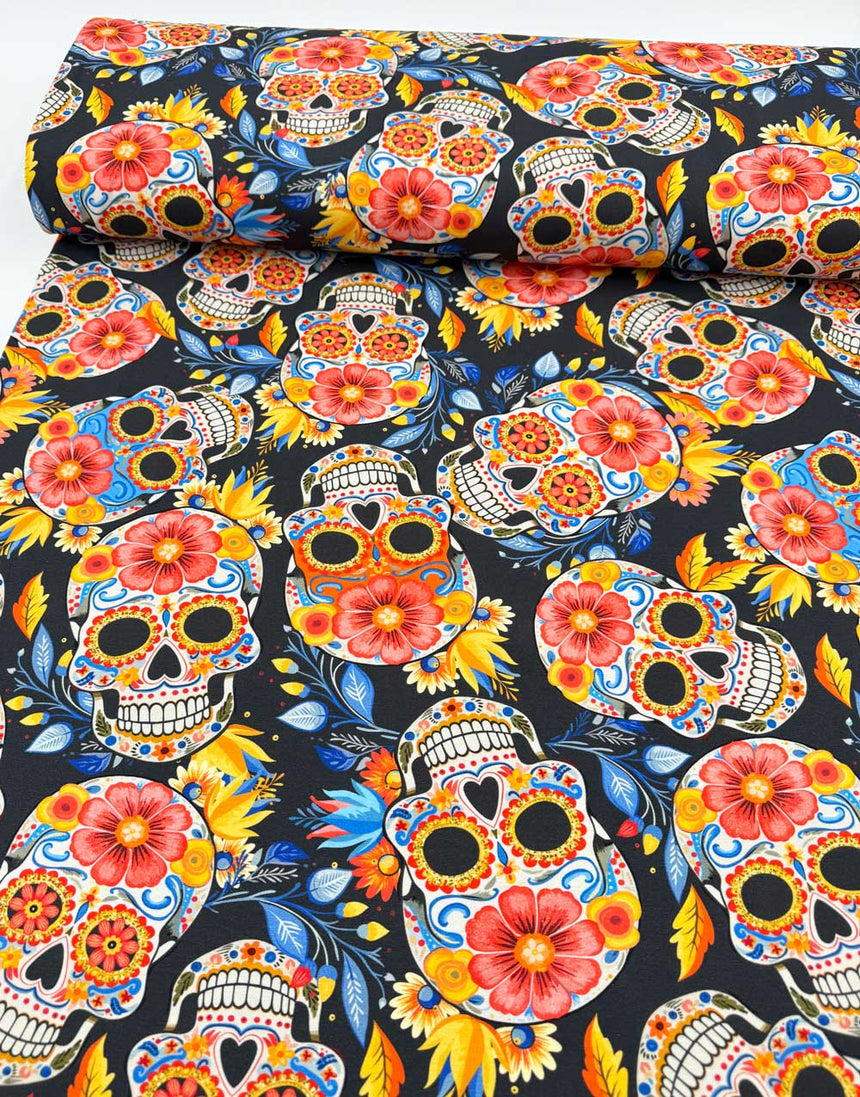 Midnight Fiesta Skull Cotton Jersey Fabric