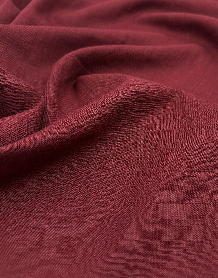 Burgundy Washed Linen Cotton Fabric