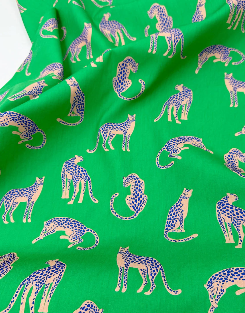 Remnant 90cm - Emerald Green Leopards Cotton Poplin Fabric