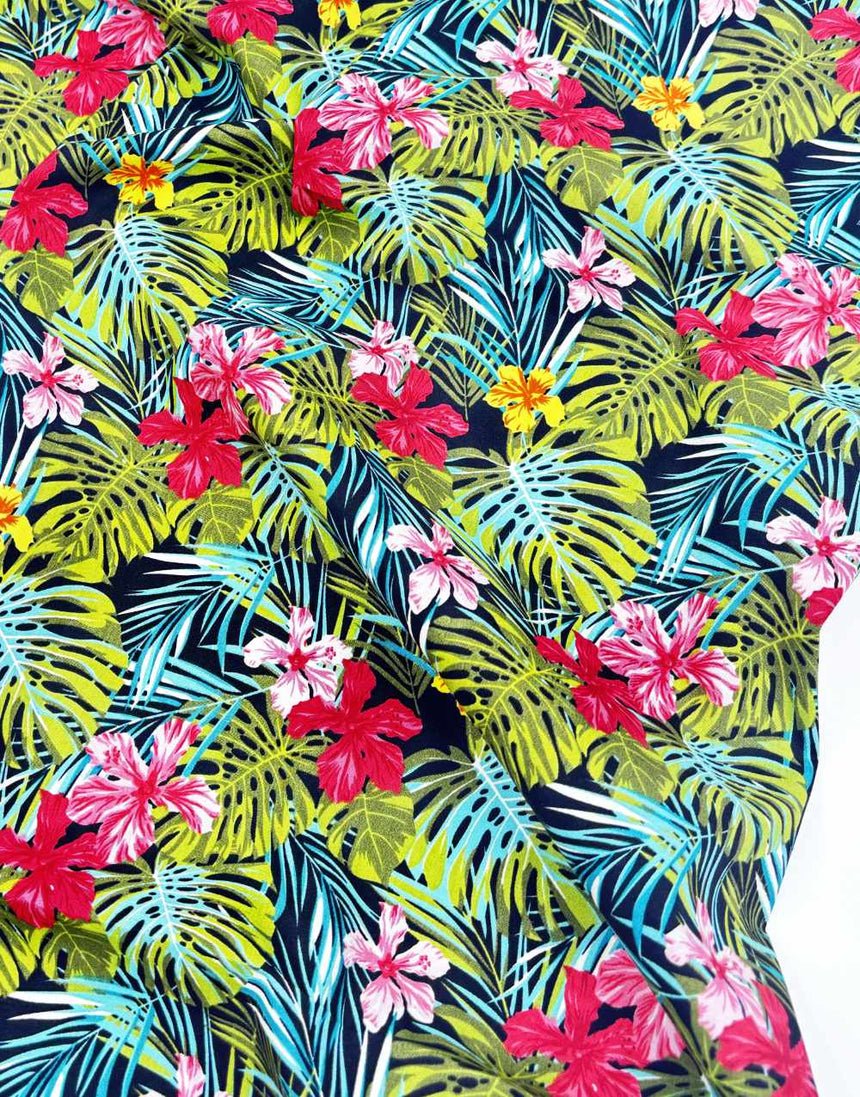 Remnant 1.5m -Large Tropical Printed Cotton Poplin Fabric